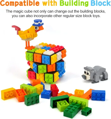 Vista 5 de Speed Cube - Cubo de ladrillo integrado de 3 x 3 x 3 pulgadas con bloques de construcción, rompecabezas de cubo mágico, juguetes creativos
