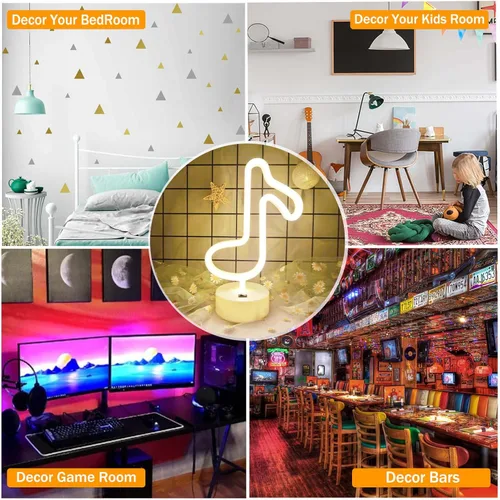 Vista 5 de Luces de notas musicales - Letreros de neón con notas de música LED, funciona con USB/batería, blanco cálido