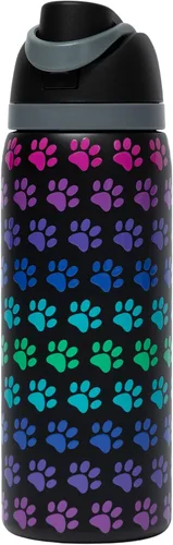 Vista 11 de Paw Print - Botella de agua de acero inoxidable con aislamiento de doble pared fácil de beber de 32 onzas, tapa abatible con una sola mano con Negro