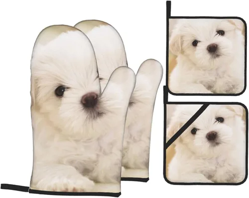 Vista 11 de Cavalier King Charles Spaniel - Juego de 4 manoplas para horno y ollas para perros, resistentes al calor, con capa interior de algodón