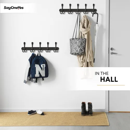 Vista 5 de Perchero de pared con 5 ganchos triples, acero inoxidable de 16 pulgadas – acabado mate negro, perchero resistente montado en la pared para abrigos