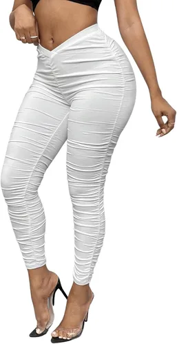 Vista 5 de Floerns Pantalones de leggings ajustados con cintura elástica y color liso para mujer