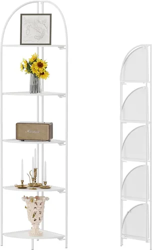 Vista 14 de Crofy Estante esquinero plegable de 3 niveles, soporte de esquina de metal para plantas con marco negro y estantes negros, estante de exhibición