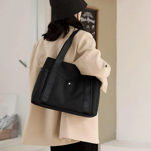 Vista 5 de Bolso de mano de hombro para mujer, impermeable, de nailon, con múltiples bolsillos, asa superior, bolsa de hombro para comprador