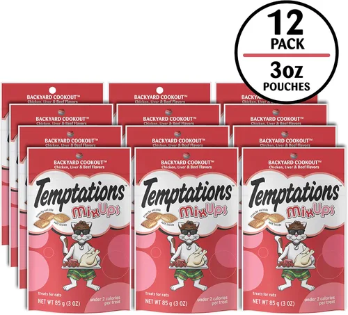 Vista 2 de Temptations MixUps Backyard Cookout - Golosinas crujientes y suaves para gatos, bolsa de 3 onzas (paquete de 12) Chicken, liver & beef flavors