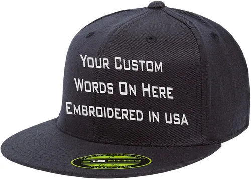 Vista 8 de Sombrero personalizado Flexfit 210 Personalizar Añadir su propio texto Bordado Flatbill