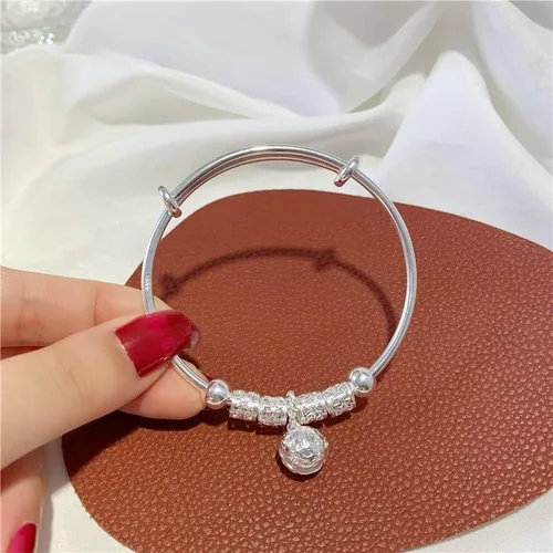 Vista 6 de Pulseras de plata de ley 925 para mujer, pulsera de transferencia de la suerte, ajustable, joyería de moda para mujer