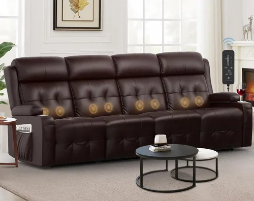 Vista 11 de Sofá reclinable, sofá reclinable con masaje de 3 plazas con gran capacidad de peso, sofá de dos plazas para RV con espacio libre con consola, USB