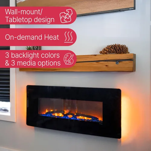 Vista 3 de Dimplex Winslow Chimenea eléctrica montada en la pared, 35 pulgadas, negro, 1400 W, moderna chimenea eléctrica de pared con calentador, múltiples