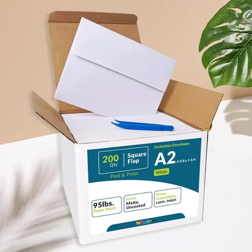 Vista 2 de 200 sobres de invitación A2 a granel en blanco autoadhesivo autoadhesivo de 4 3/8 x 5 3/4 sobres de solapa cuadrada RSVP sobres de devolución de 95