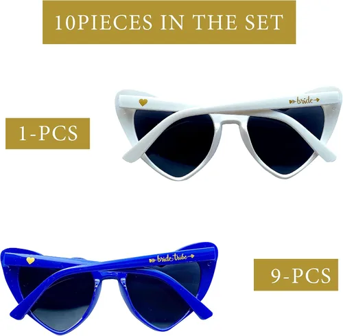 Vista 3 de PartyGifts&beyond Paquete de 10 lentes de sol para despedida de soltera, lentes de sol con forma de corazón, para dama de honor