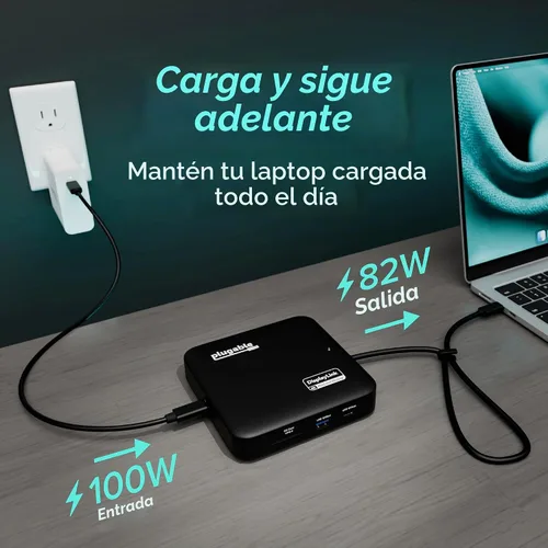 Vista 4 de Base DisplayLink USB-C 7 en 1 enchufable, Dual 4K 60Hz HDMI, carga PD