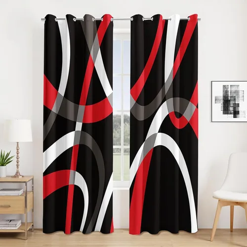 Vista 13 de weesire Cortinas opacas modernas para dormitorio, sala de estar, 2 paneles, 100% opacas, cortinas con patrón circular blanco y negro, cortinas