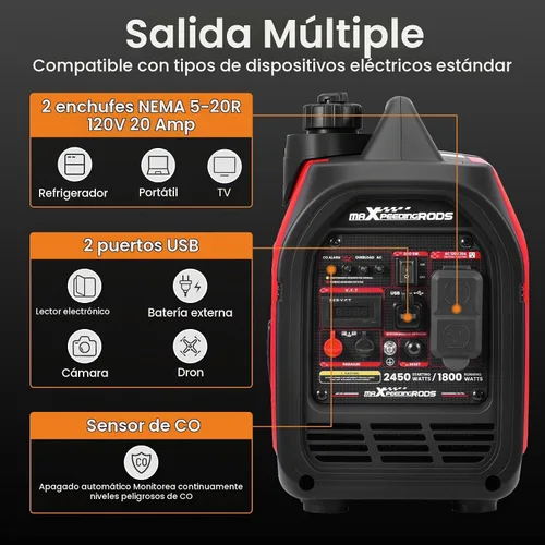 Vista 5 de maXpeedingrods 2450 Watt Portable Inverter Generator for Camping, Home