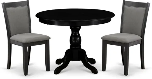 Vista 20 de East West Furniture HBMZ3-AB6-06 - Juego de mesa de cocina de 3 piezas que contiene una mesa de comedor redonda con pedestal y 2 sillas tapizadas