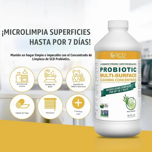 Vista 2 de Concentrado de limpieza probiótico multisuperficie, citronela – Base biológica certificada por USDA, microlimpia superficies hasta 7 días, botella
