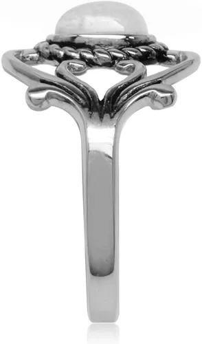 Vista 3 de Silvershake Bezel Set Cabochon Gemstone Surrounded by Twisted Rope White Gold Plated 925 Sterling Silver Victorian Style Ring