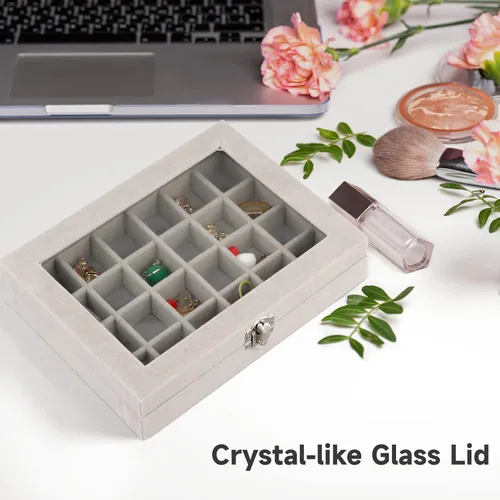 Vista 2 de Tideme Organizador de joyería 24 compartimentos, organizador de almacenamiento para aretes, aretes y tachuelas, organizador de joyería de terciopelo