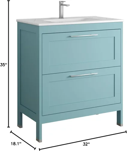 Vista 2 de DAX Lakeside - Tocador individual de madera y porcelana con lavabo Onix, 32 pulgadas, azul profundo