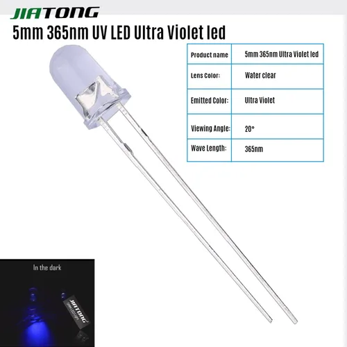 Vista 2 de 50pcs x 0.197 in 365nm UV LED Ultra Violeta LED (20mA) JIATONG