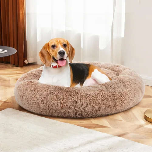 Vista 8 de DUMOS Cama redonda de felpa de piel sintética mullida para perros grandes, lavable a máquina, de 30.7 x 30.7 pulgadas, cama redonda antideslizante