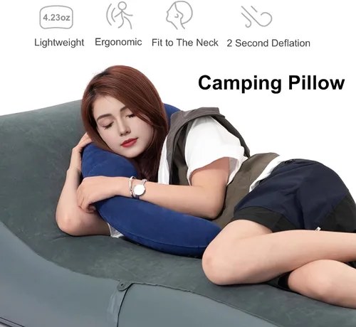 Vista 5 de Almohada inflable del cuerpo del viaje, almohada del cuello del avión para Azul marino