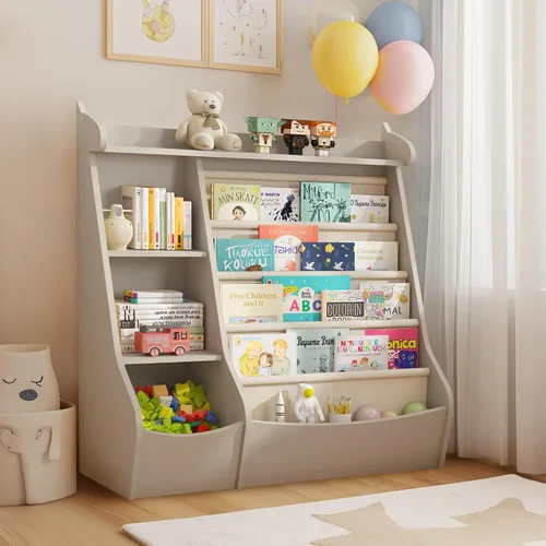 Vista 10 de Estantería para niños FKWin, organizador de almacenamiento de juguetes para niños, estante de almacenamiento para bebés, estanterías de madera