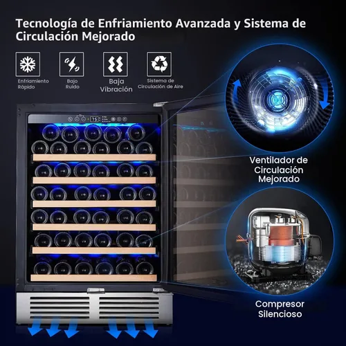 Vista 4 de BODEGA - Enfriador de vino de 24 pulgadas, refrigerador de vino de 52 botellas para botella grande como champán, compresor mejorado
