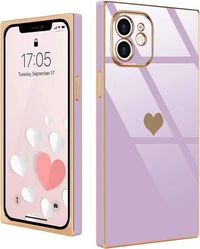 Vista 68 de Compatible con iPhone 12 Funda Rectangular Bonita Chapado Dorado Lujo Corazón de Amor Funda de Teléfono para Mujeres Niñas A Prueba de Golpes
