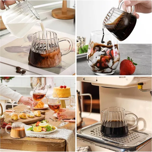 Vista 5 de Loscarol 2 jarras pequeñas para crema, elegante jarra de crema de vidrio con forma de onda, para café, leche, té, jarra de espuma de leche de 6