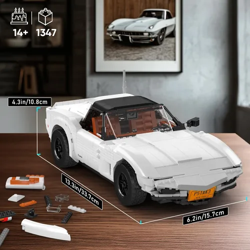 Vista 6 de Mould King 10198 Kit de construcción de modelo de coche deportivo, juego de bloques de construcción de automóvil clásico vintage con 1347 piezas