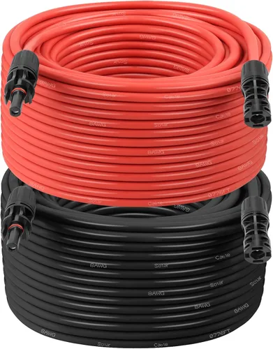 Vista 24 de XRDS -RF Cable de extensión solar 8AWG 3FT paquete de 2 unidades (rojo + negro), cable fotovoltaico con conectores solares macho/hembra, cable