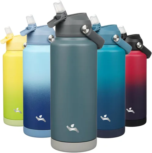 Vista 12 de Konokyo Botella de agua aislada con tapa de pajilla, botella de metal al vacío de acero inoxidable de 18 onzas con mango de silicona, color negro