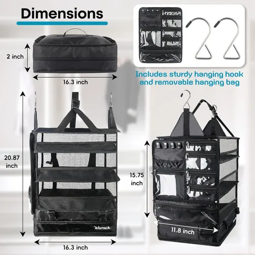 Vista 3 de Organizador colgante de maleta y estantes de viaje, cubos de embalaje para viajes, organizador de maleta para equipaje de mano, fácil embalaje