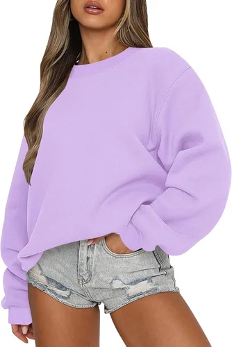 Vista 24 de midelxp Sudaderas de gran tamaño con cuello redondo para mujer, forro polar suave, manga larga, casual, cómodas, lindas sudaderas con capucha