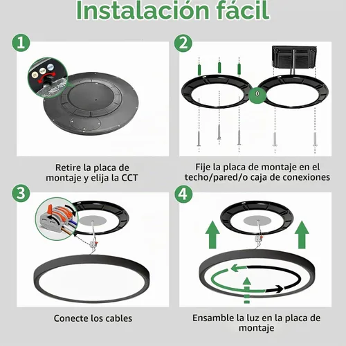 Vista 7 de Lámpara de techo LED empotrada grande de 24 pulgadas, 50W, 5480LM, 3000K/4000K/6000K CCT seleccionable, luminaria de techo de panel plano redondo