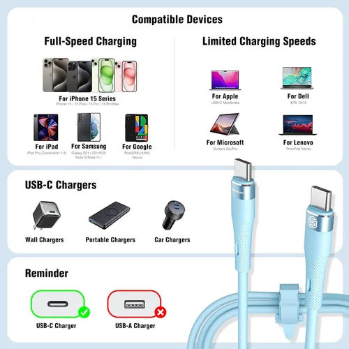 Vista 2 de Nillkin Cable USB C a USB C, [silicona líquida, 4 pies], cable de carga rápida tipo C de 60 W para iPhone 15/15 Pro/15 Plus/15 Pro Max, Samsung