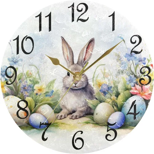 Vista 31 de Reloj de pared rústico retro con puerta de granero de madera, marrón, azul, funciona con pilas, silencioso, sin tictac, 10 pulgadas, reloj de mesa