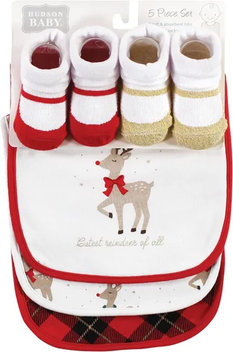 Vista 45 de Hudson Baby Conjunto de babero y calcetines unisex de algodón para bebé
