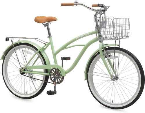 Vista 10 de ACEGER Girls Bike with Rattan Basket for 10+ Years, 24" 26" 1 & 7 Speed Comfort Commute Bicycle, Included Dual Brakes & Seat Rack, Adjustable