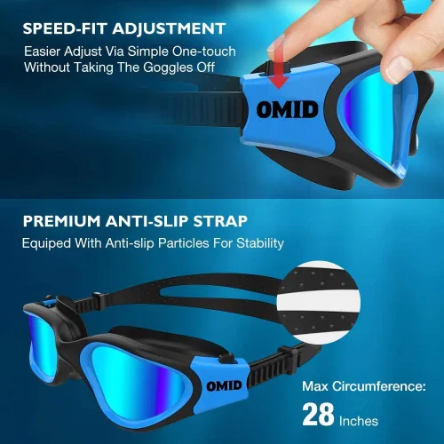 Vista 7 de OMID Gafas de natación, cómodas gafas de natación polarizadas, a prueba de fugas, protección UV, visión transparente, triatlón, con bolsa protectora