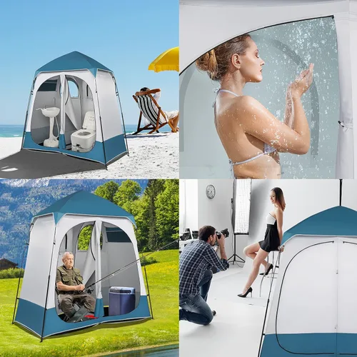 Vista 7 de Outvita Tienda de ducha de gran tamaño para 2 habitaciones, vestuario desplegable para exteriores, refugio de privacidad extra ancho instantáneo