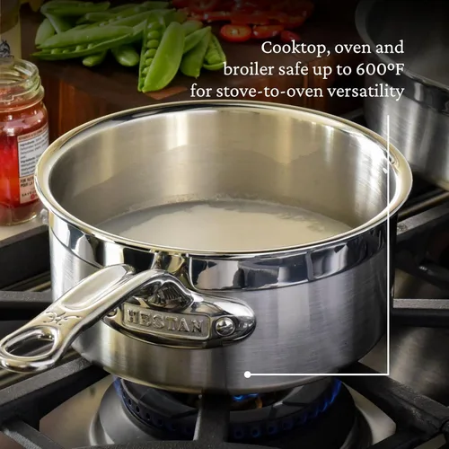 Vista 3 de Hestan - Colección ProBond - Sartén profesional de acero inoxidable revestido, compatible con placa de inducción, 1.5 cuartos de galón