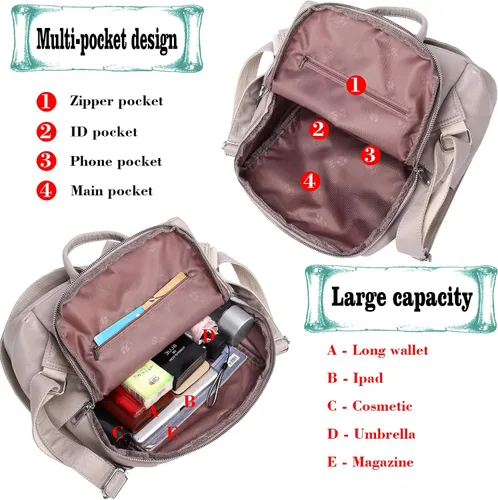 Vista 24 de Mochila de moda para mujer, impermeable, bolsa de viaje, bolsa de hombro convertible para mujer