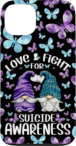 Vista 7 de iPhone 16 Purple Gnome With Cute Butterfly Pattern Suicide Awareness Case