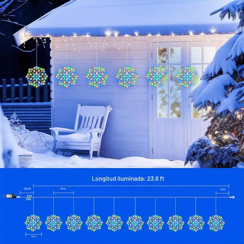 Vista 6 de Brightown Luces de carámbano de copo de nieve de Navidad para exteriores, enchufables, 23.6 pies, 10 gotas, 480 LED, luces de ventana de copo