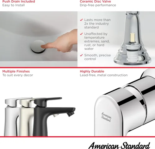 Vista 3 de American Standard 7061131.295 Aspirations - Grifo de baño pequeño con un solo mango, 1.2 GPM, níquel cepillado cepillado níquel
