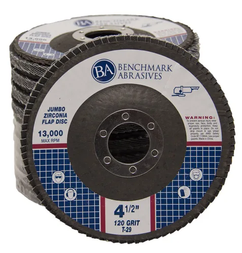 Vista 8 de Benchmark Abrasives 4.5" x 7/8" Discos de solapa Jumbo de alta densidad tipo 29 con circonita de primera calidad de 4 1/2 para amoladora angular