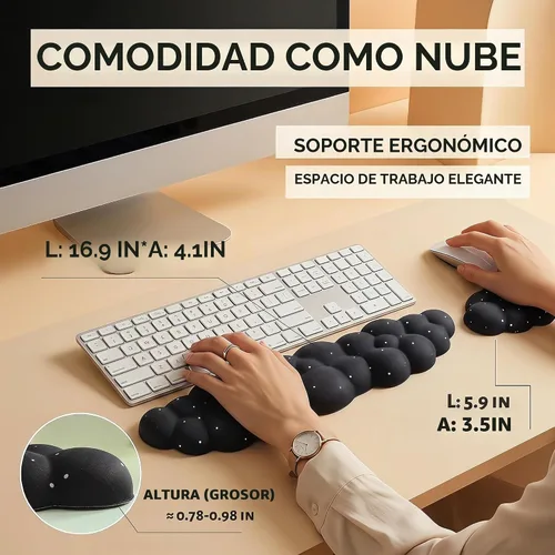 Vista 7 de Cloud - Juego de reposamuñecas para teclado y mouse, incluye un bonito posavasos, con computadoras y portátiles (juego de estrellas negras)
