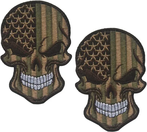 Vista 10 de AliPlus - 2 parches de calavera con bandera estadounidense de EE. UU., gancho y bucle